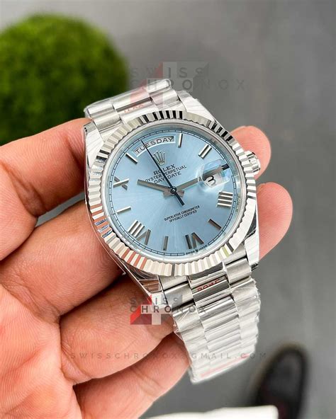 rolex day date platinum ice blue replica|rolex platinum day date price.